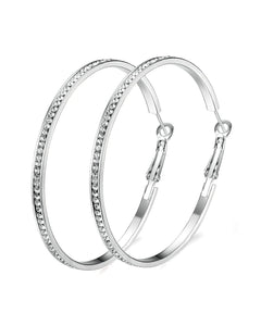 2" Pave Hoop Earring With  Crystals in 18K White Gold Plated ITALY Design